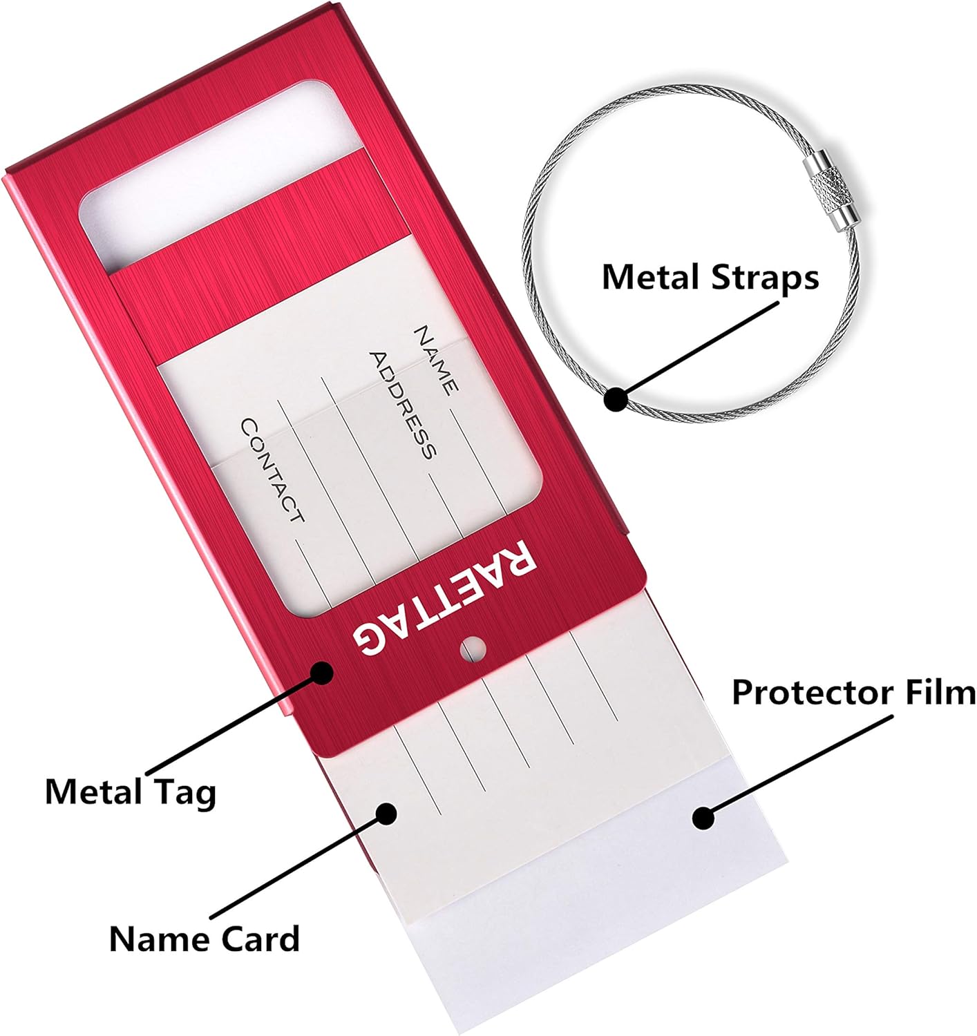 Luggage Tags Metal Suitcase Tags Travel Bag ID Identifier Luggage Tag (Red 6-Pack)