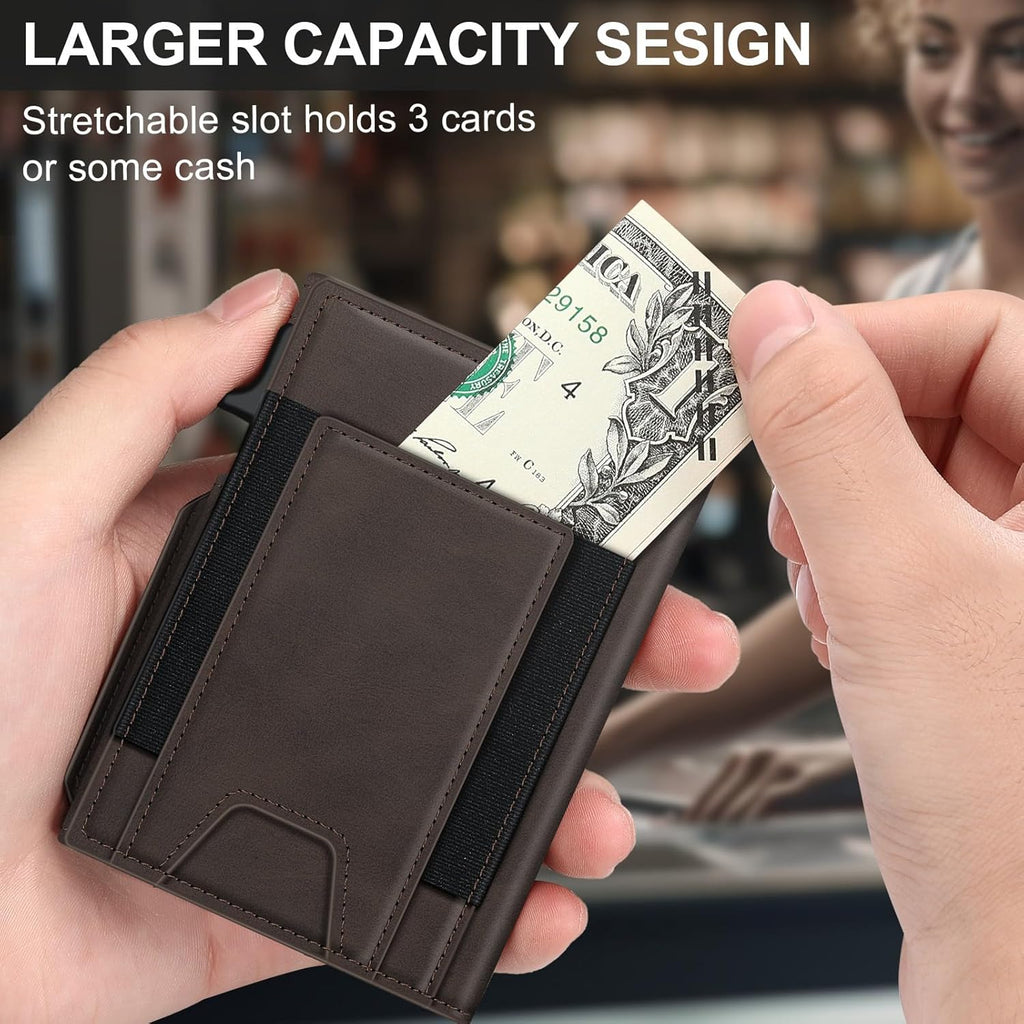 Wallet for Men Wallet with Slim Pop Up Card Holder 9-13 Cards, Bifold Minimalist Smart Wallet RFID Blocking Credit Card Holder with ID Window & Stretchable Cash Slot Compact Metal Aluminum Card Case