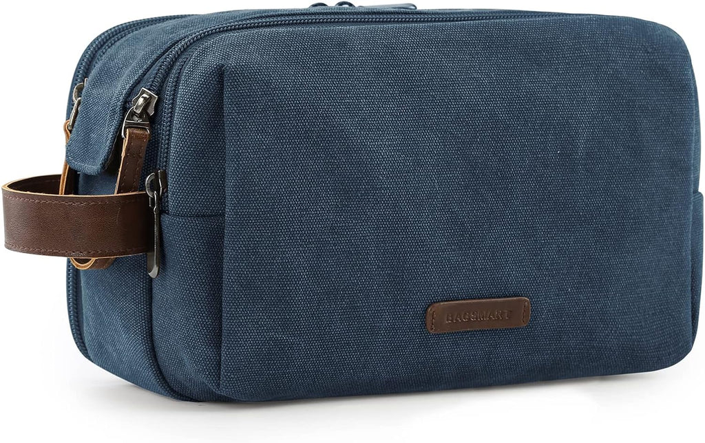 BAGSMART Toiletry Bag for Men, Canvas Travel Toiletry Organizer Dopp Kit Water-resistant Shaving Bag for Toiletries Accessories,Navy Blue-Medium