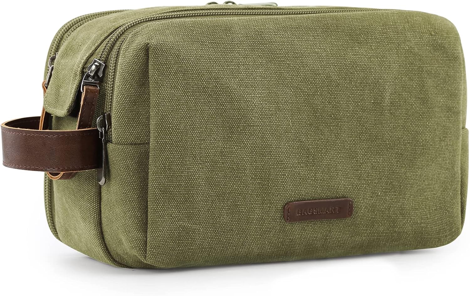 BAGSMART Toiletry Bag for Men, Canvas Travel Toiletry Organizer Dopp Kit Water-resistant Shaving Bag for Toiletries Accessories (Green, Medium)