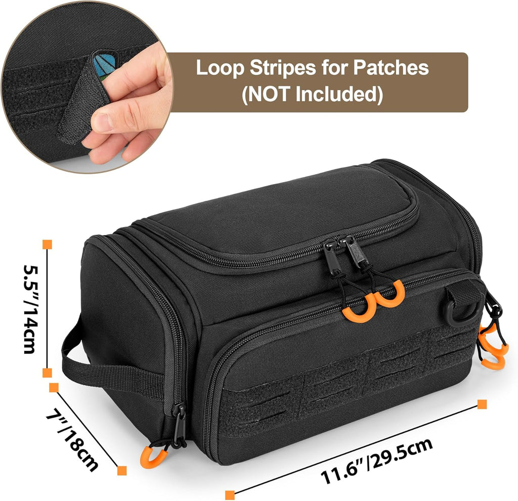 Tactical Toiletry Bag for Men, Hanging Hygiene Bag, Travel Dopp Kit Organizer for Shaving, Shower Essentials and Toiletries, Black (Empty Bag)