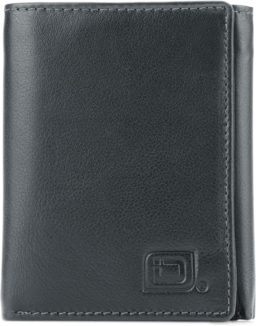 ID Stronghold Men's Leather Trifold Wallet - RFID Blocking - Black Wallet with Gift Box