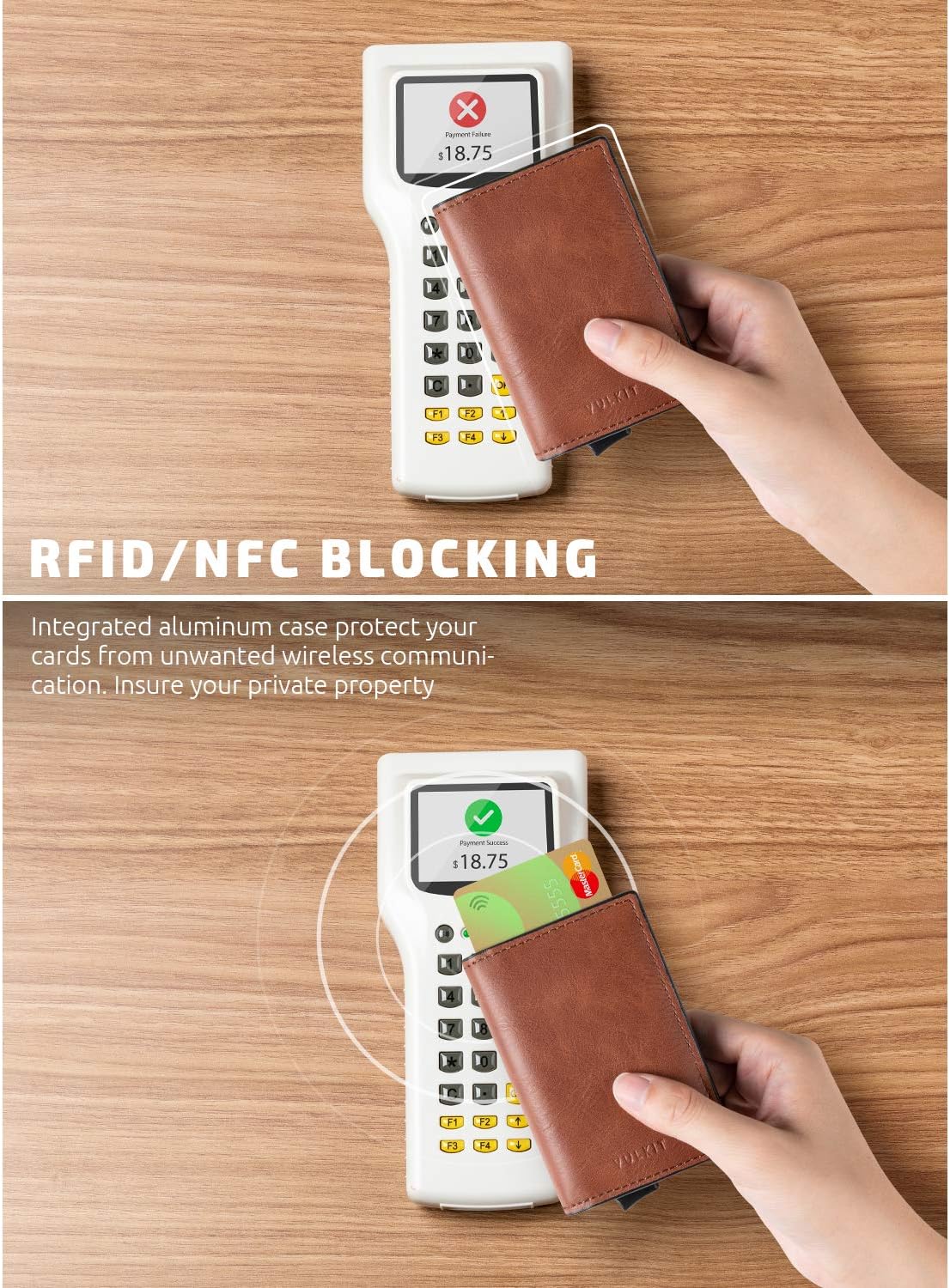 VULKIT Card Holder Pop Up Slim Wallet Leather RFID Blocking Card Case Up to 8 Credit Cards