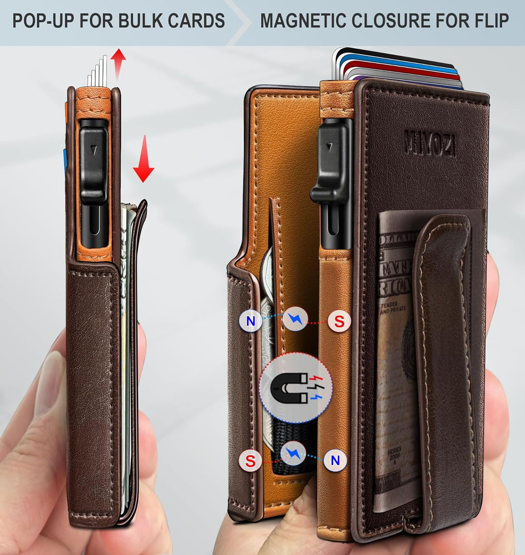 Men Wallet,with Money Clip Coins Pocket ID Window,Slim Front Pocket RFID Blocking Pop-up Card Holder 3.9"x 2.7", Gift Boxed