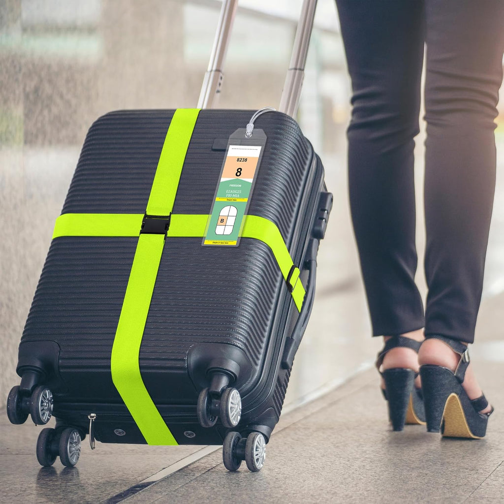 8 Pack Luggage Straps and Cruise Luggage Tags Set (4 Straps, 4 Narrow Tags), Luggage Straps for Suitcases TSA Approved Suitcase Tags, Green