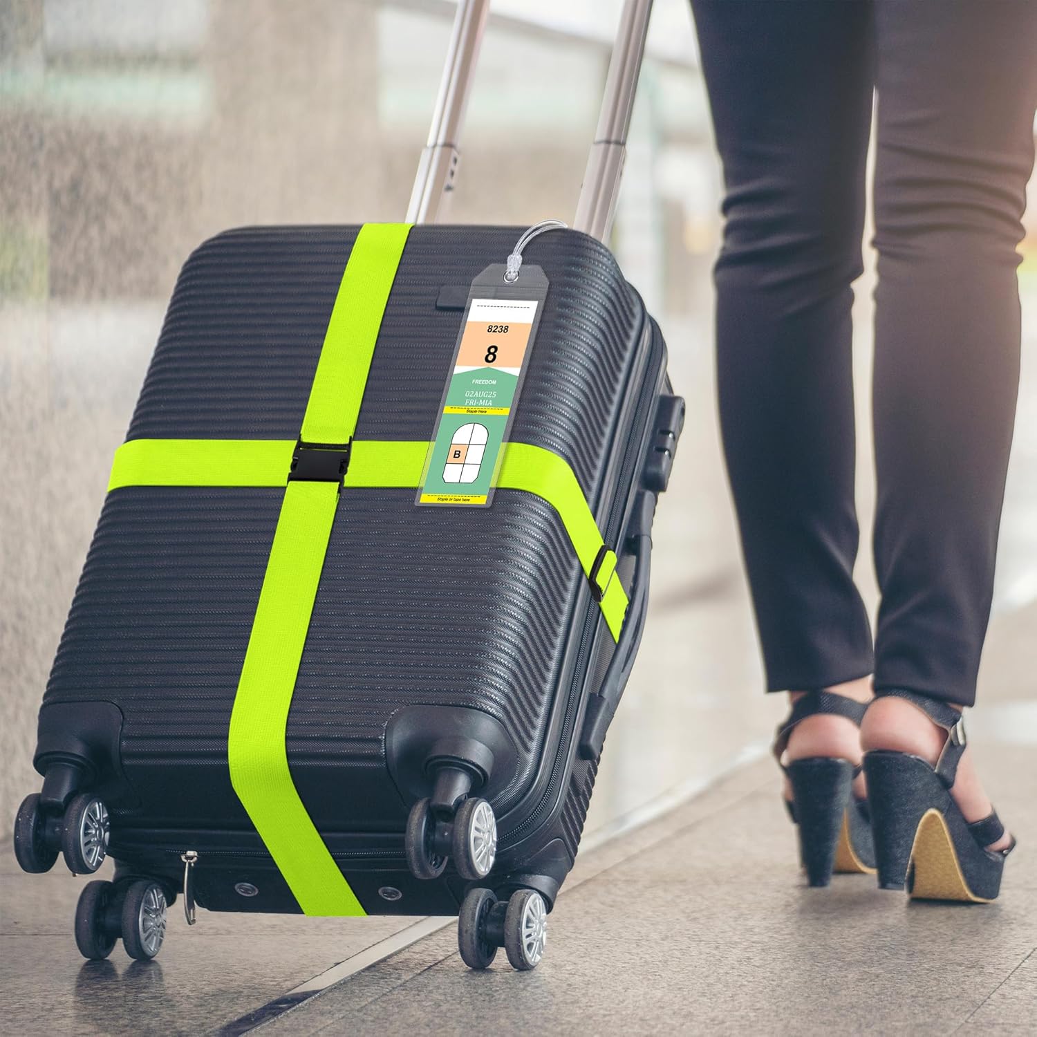 8 Pack Luggage Straps and Cruise Luggage Tags Set (4 Straps, 4 Narrow Tags), Luggage Straps for Suitcases TSA Approved Suitcase Tags, Green