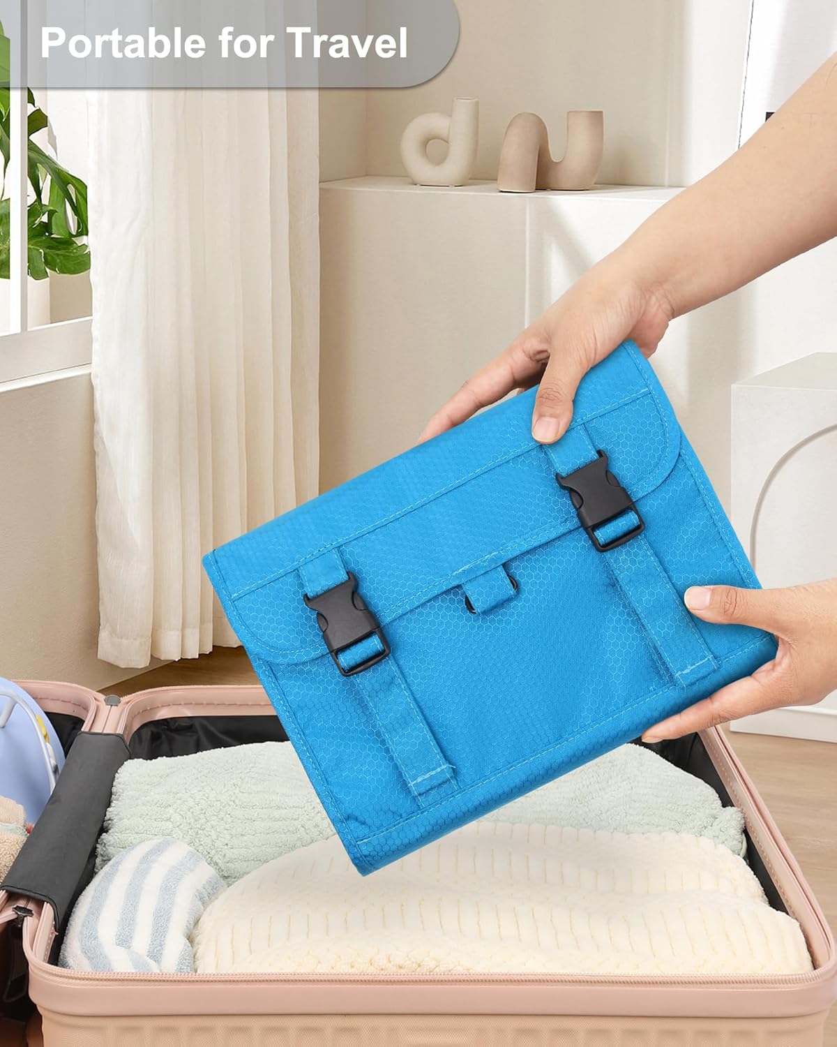 Relavel Travel Hanging Toiletry Bag for Women Men Large Capacity Makeup Bag Waterproof Cosmetic Storage Organizer Case for Bathroom Shower (Blue)