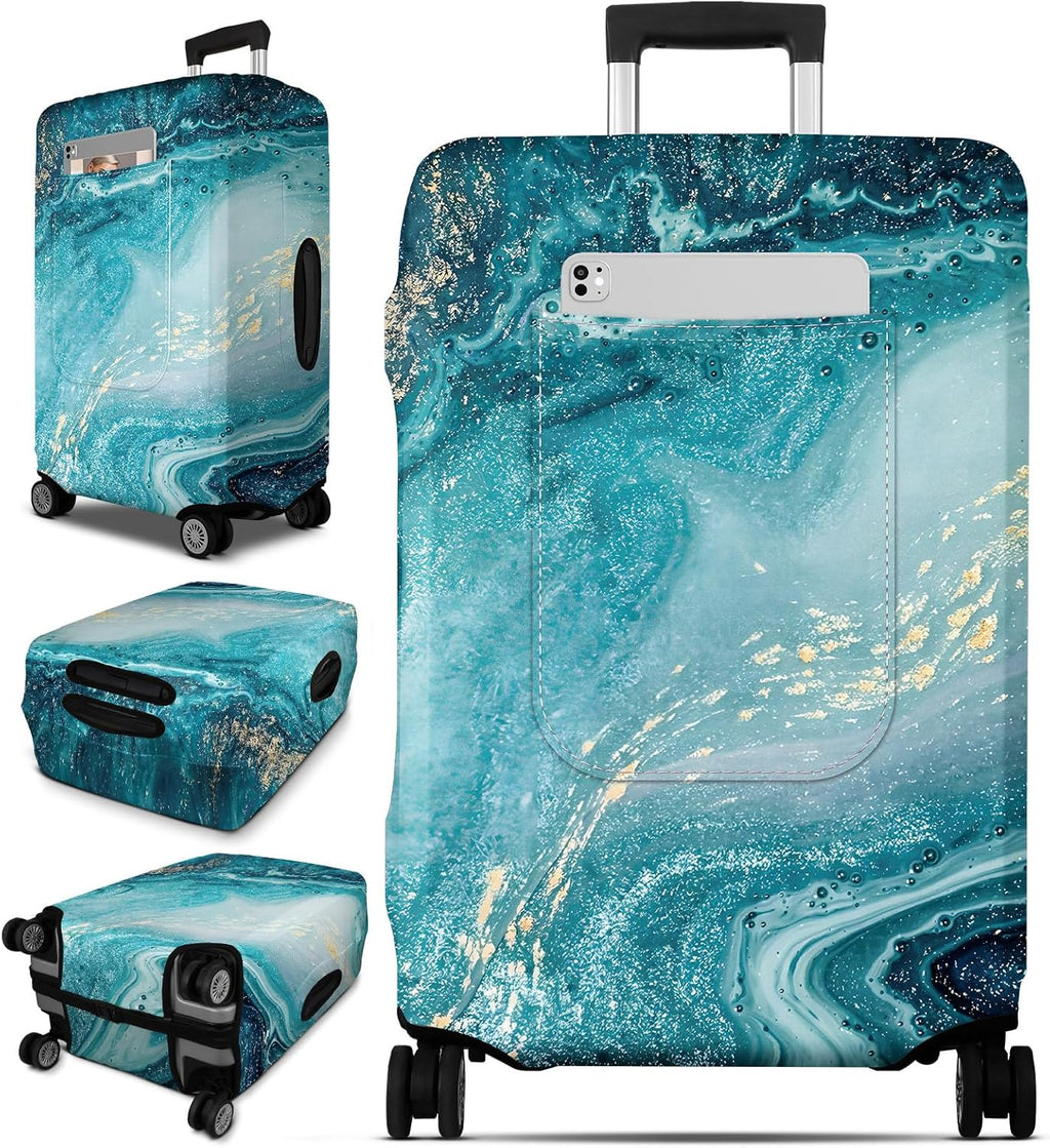 Slohif Luggage Cover for Suitcase Tsa Approved Protector - Luggage Sleeve Large Suit Case Cover Travel Stretch Baggage Case Protective Washable Fit 30-32 Inch Sea Wave XL