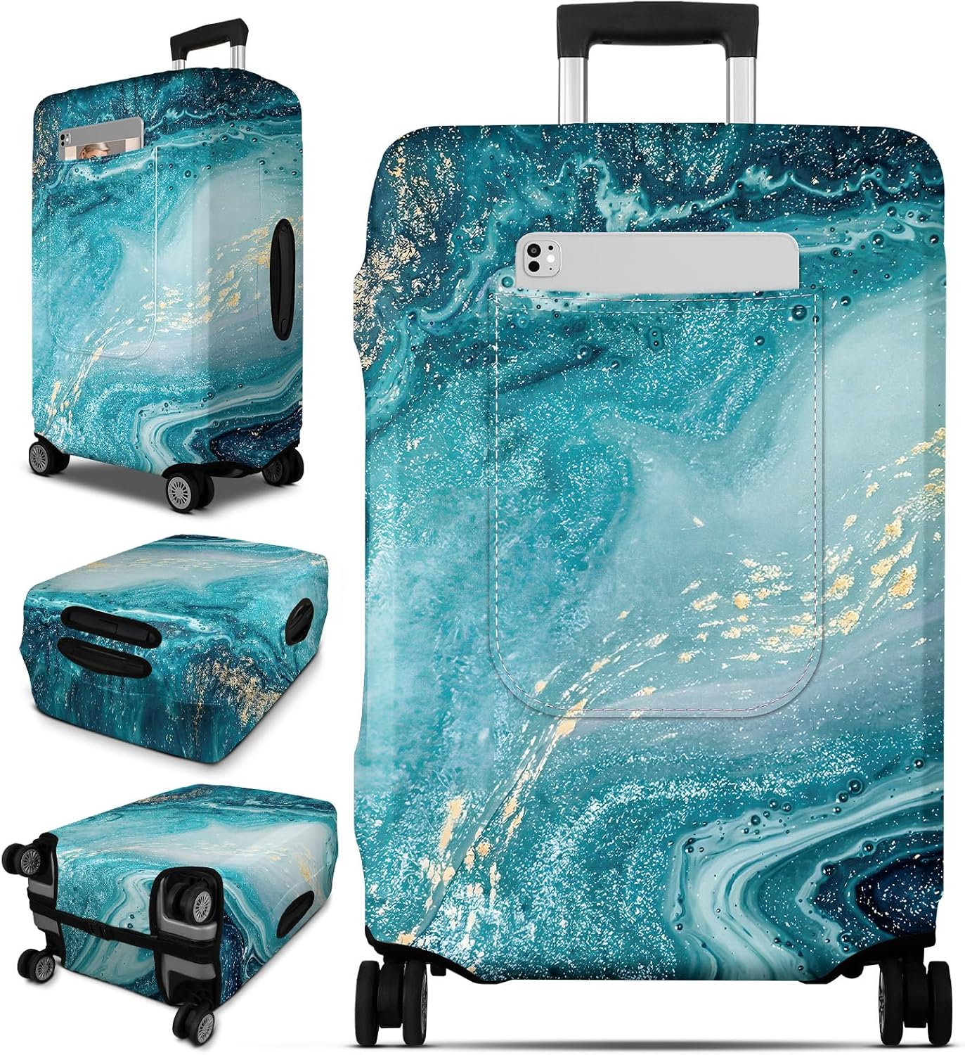 Slohif Luggage Cover for Suitcase Tsa Approved Protector - Luggage Sleeve Large Suit Case Cover Travel Stretch Baggage Case Protective Washable Fit 26-28 Inch Sea Wave M