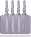 Teskyer Luggage Tags for Suitcases, TSA Approved with Privacy Protection Cover, Premium Faux Leather Bag Tags for Travel - 4 Pack, Purple