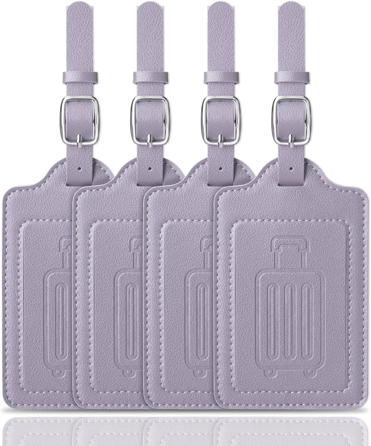 Teskyer Luggage Tags for Suitcases, TSA Approved with Privacy Protection Cover, Premium Faux Leather Bag Tags for Travel - 4 Pack, Purple