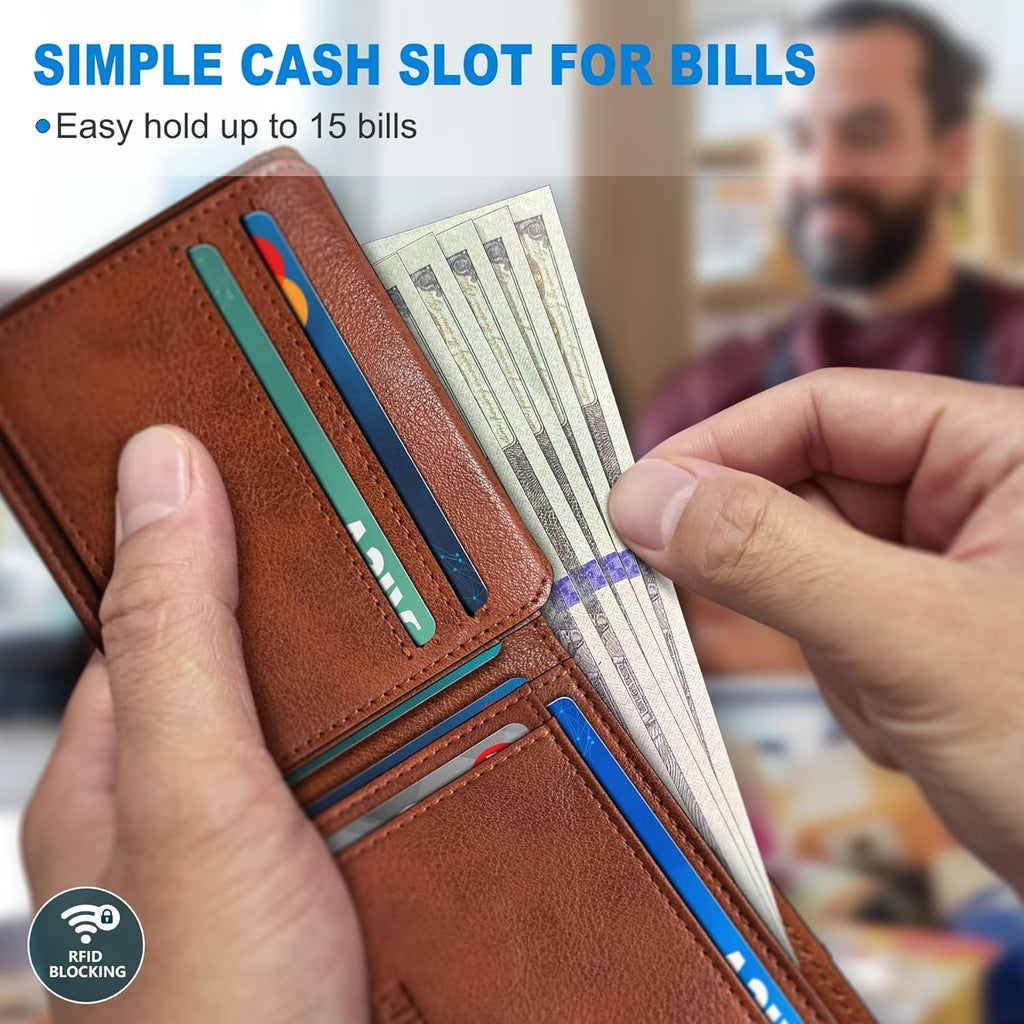 Airtag Wallet for Men,with Cash Pocket 2 ID Window 13 Cards,Slim Leather Wallet Front Pocket Card Holder RFID Blocking with Gift Box