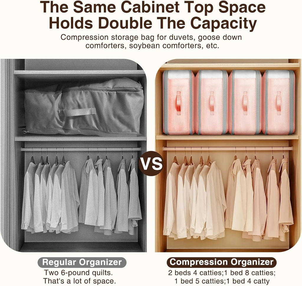 1 Pack Compression Storage Bags - 110L Large Capacity Comforter Storage Bag, 3-Layer Washable Ultra Space Saving Self Compression Organizer Space Bags for Blankets, Sweaters, Sheets, Pink