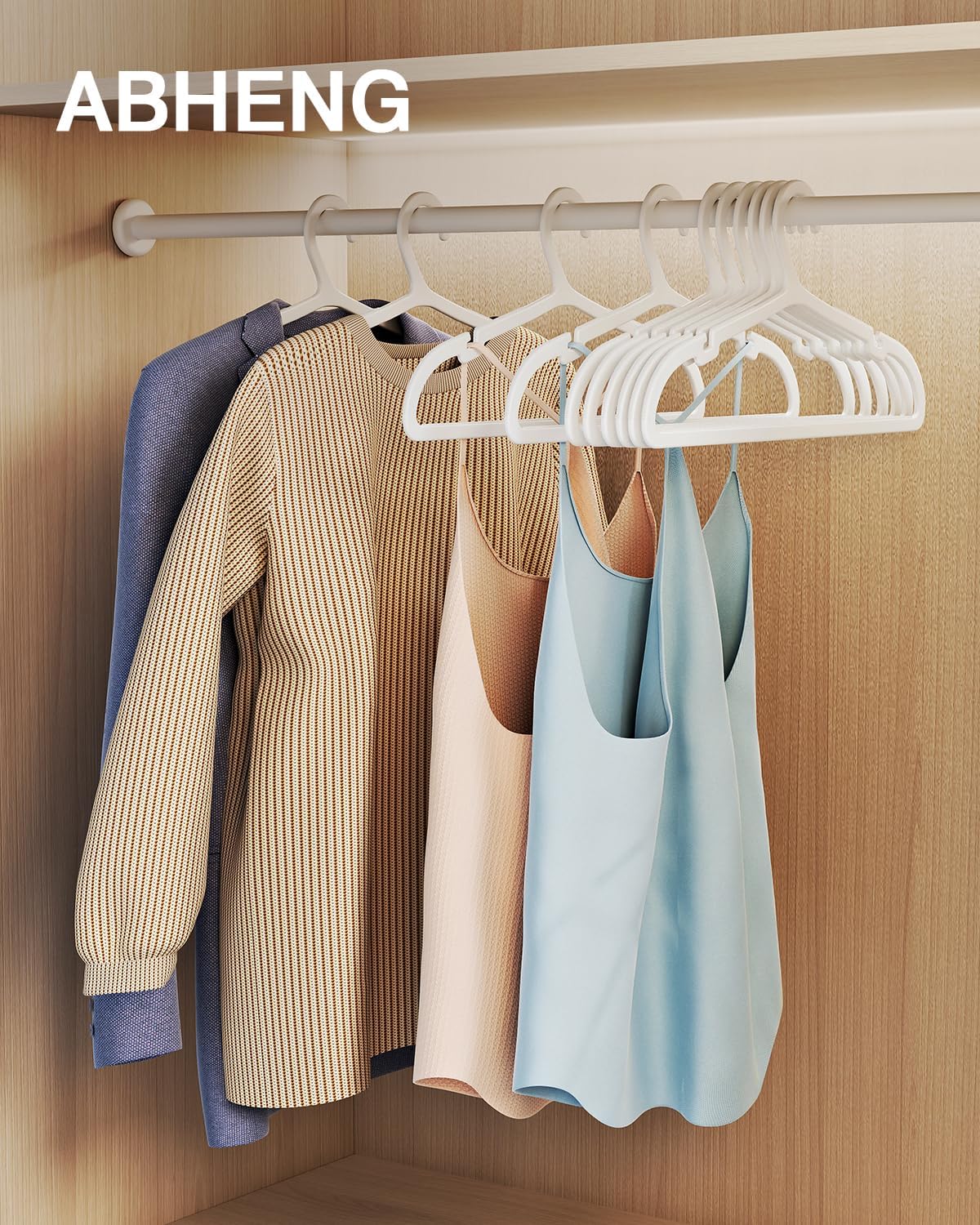 100 Pack Clothes Hangers, Non Slip Plastic Coat Hangers, Space Saving Hangers, Heavy Duty, Hanging Dry Wet Clothes, 16.4" x 8.3", White, UAPY05100W