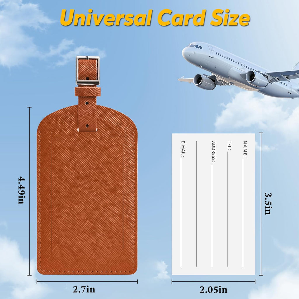 3 Pack Luggage Tags for Suitcases, TSA Approved Bag Tags, Baggage Tags with Privacy Protection, Travel Essentials Luggage Accessories, Brown