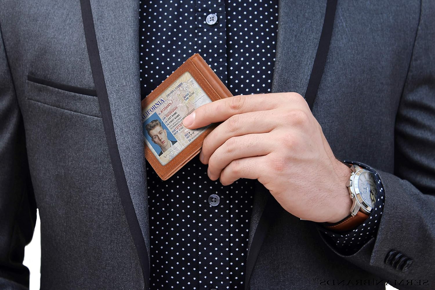 SERMAN BRANDS RFID Blocking Slim Bifold Genuine Leather Minimalist Front Pocket Wallets for Men with Money Clip Thin Gift