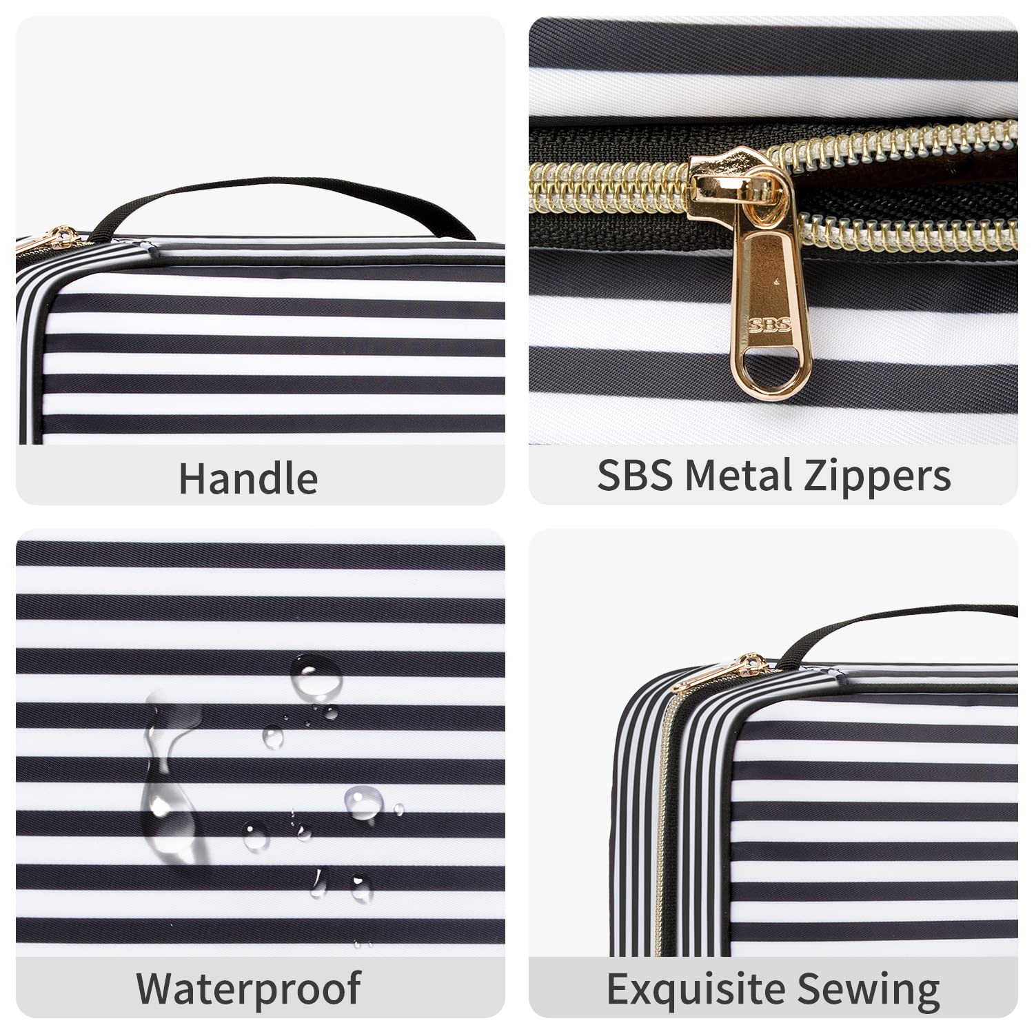 CUBETASTIC Travel Toiletry Bag with 360° Hanging Hook - 3 Compartments Water-resistant Makeup Bag with Portable Handle Medium - Makeup Organizer for Toiletries and Cosmetics