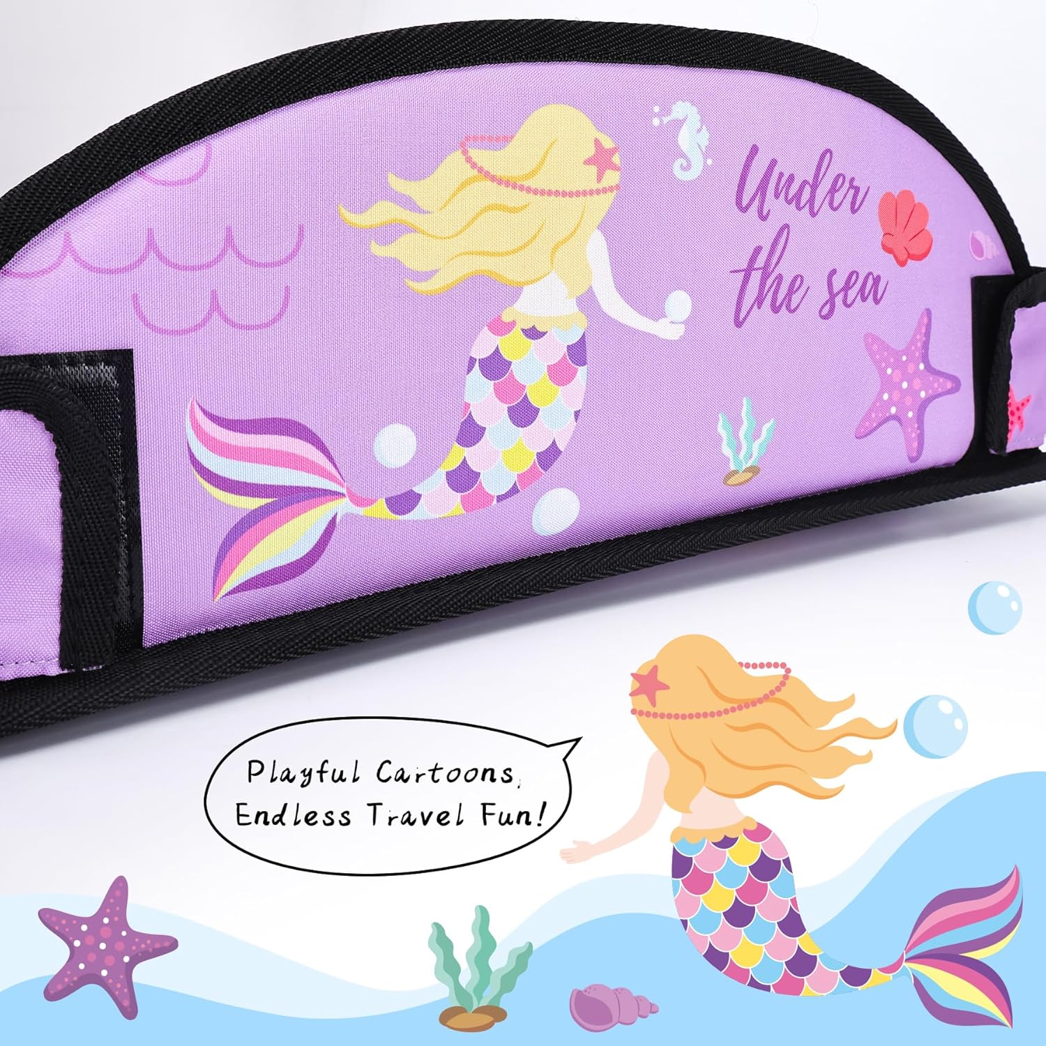 2PCS Kids Travel Tray for Airplane - Toddler Car Seat Table Tray, Road Trip Essentials for Boys & Girls, Carseat Lap Desk for Kids Road Trip Activities (Blue Dinosaur/Purple Mermaid)