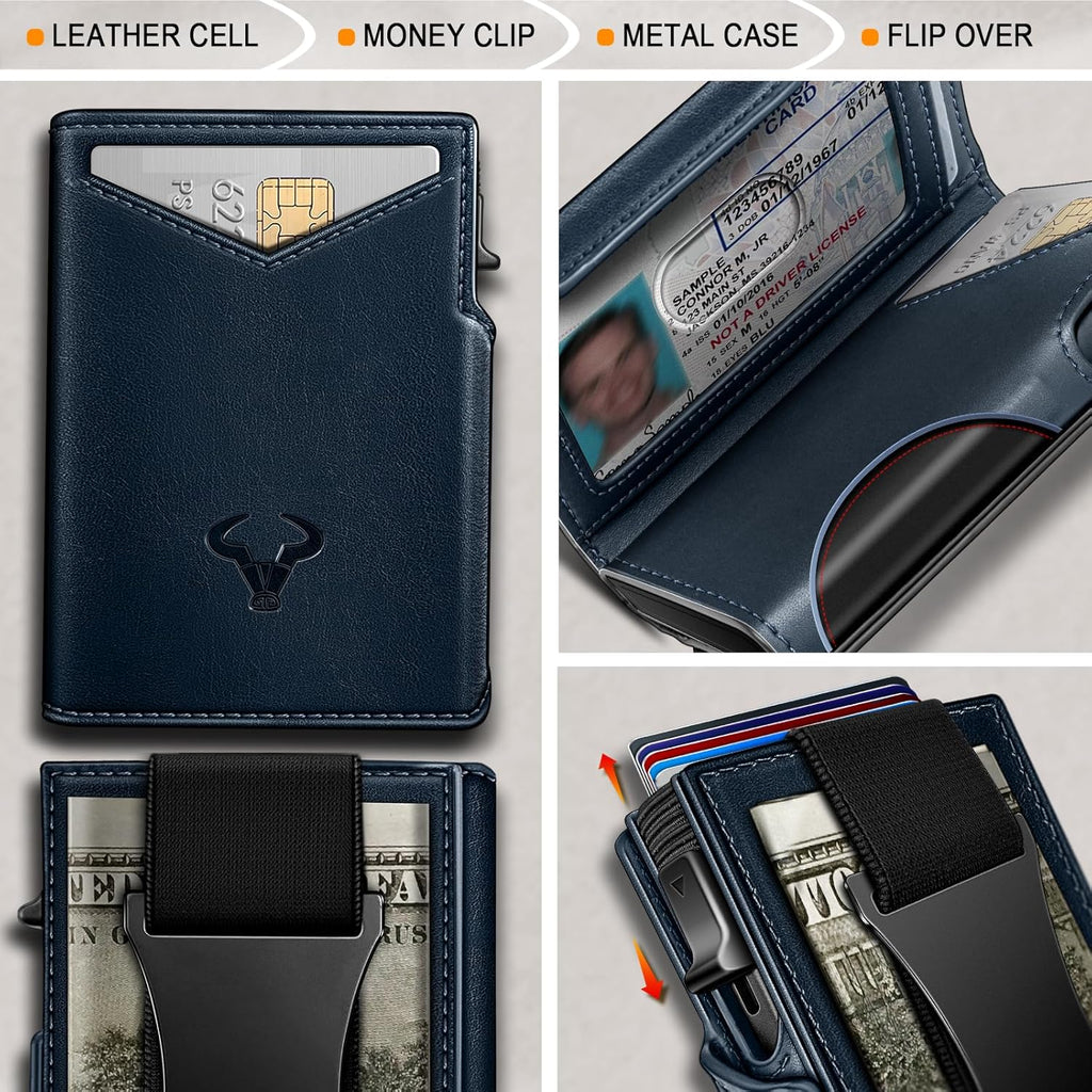 BULLIANT Men Wallet Gift Boxed,Slim Front Pocket Wallet Money Clip Card Holder 3.8"x2.7",Pop-up Access
