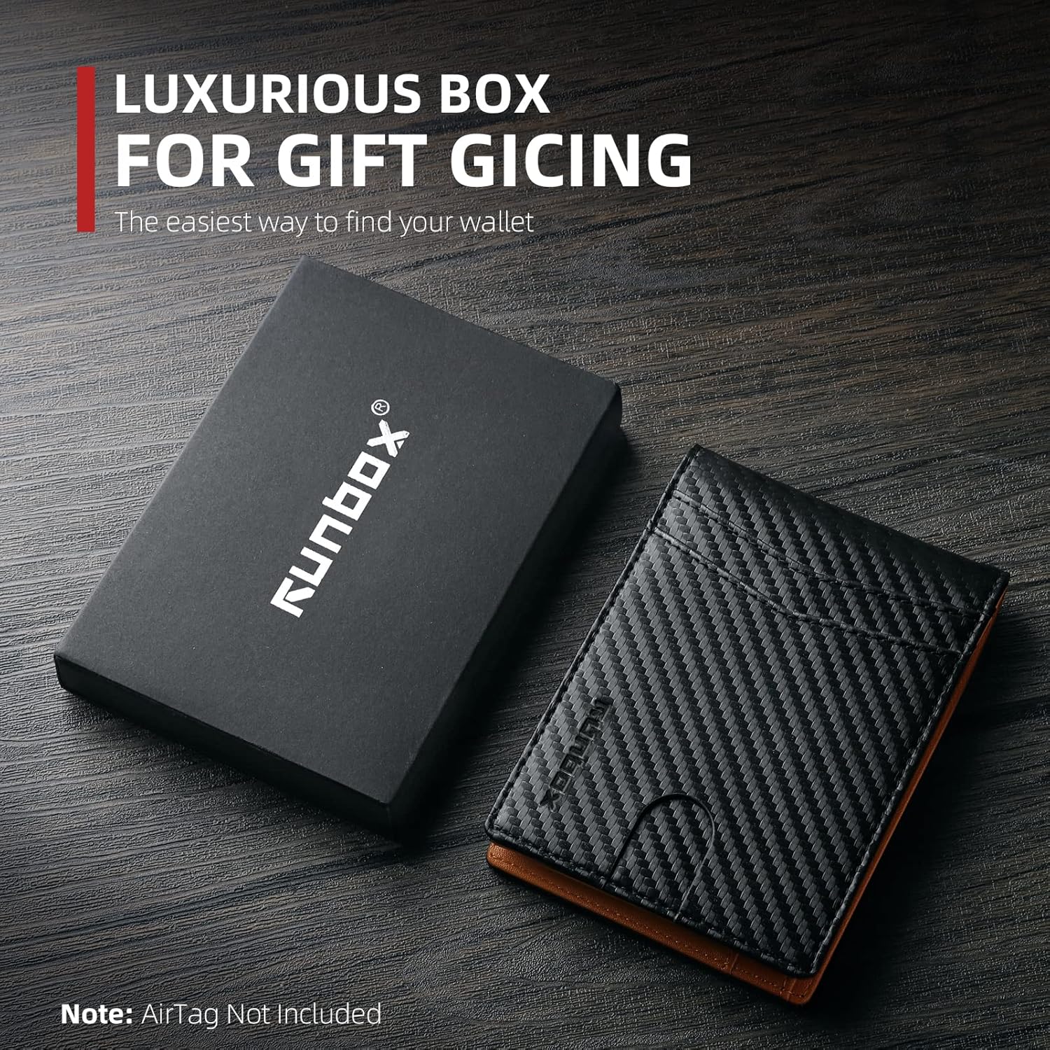 RUNBOX Airtag Wallet Men, Slim but Spacious Wallet for Men with Airtag Holder, Leather Credit Card Case Wallet, Bifold Wallet for Air Tag GPS Tracker, RFID Protected