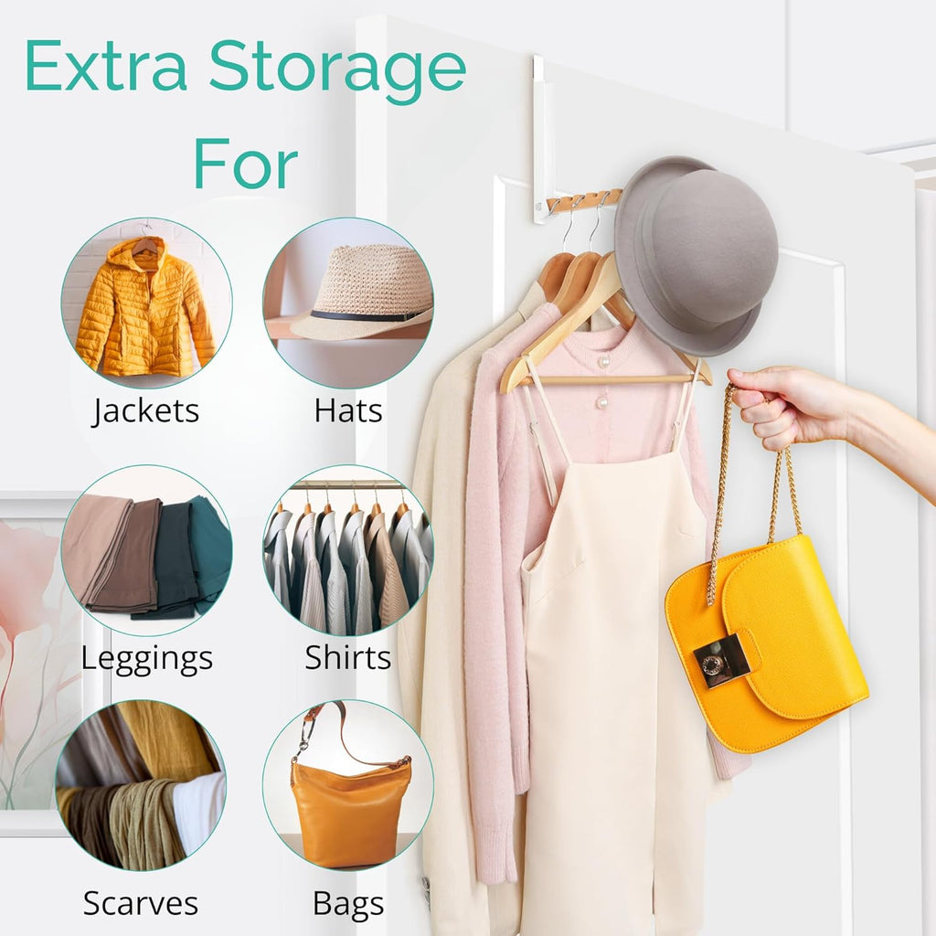 Over The Door Clothes Hanger – Portable Retractable Travel-Friendly Laundry Room Hanging Rack – Convenient Over The Door Drying Rack for Laundry Ease - 2PCS (White)