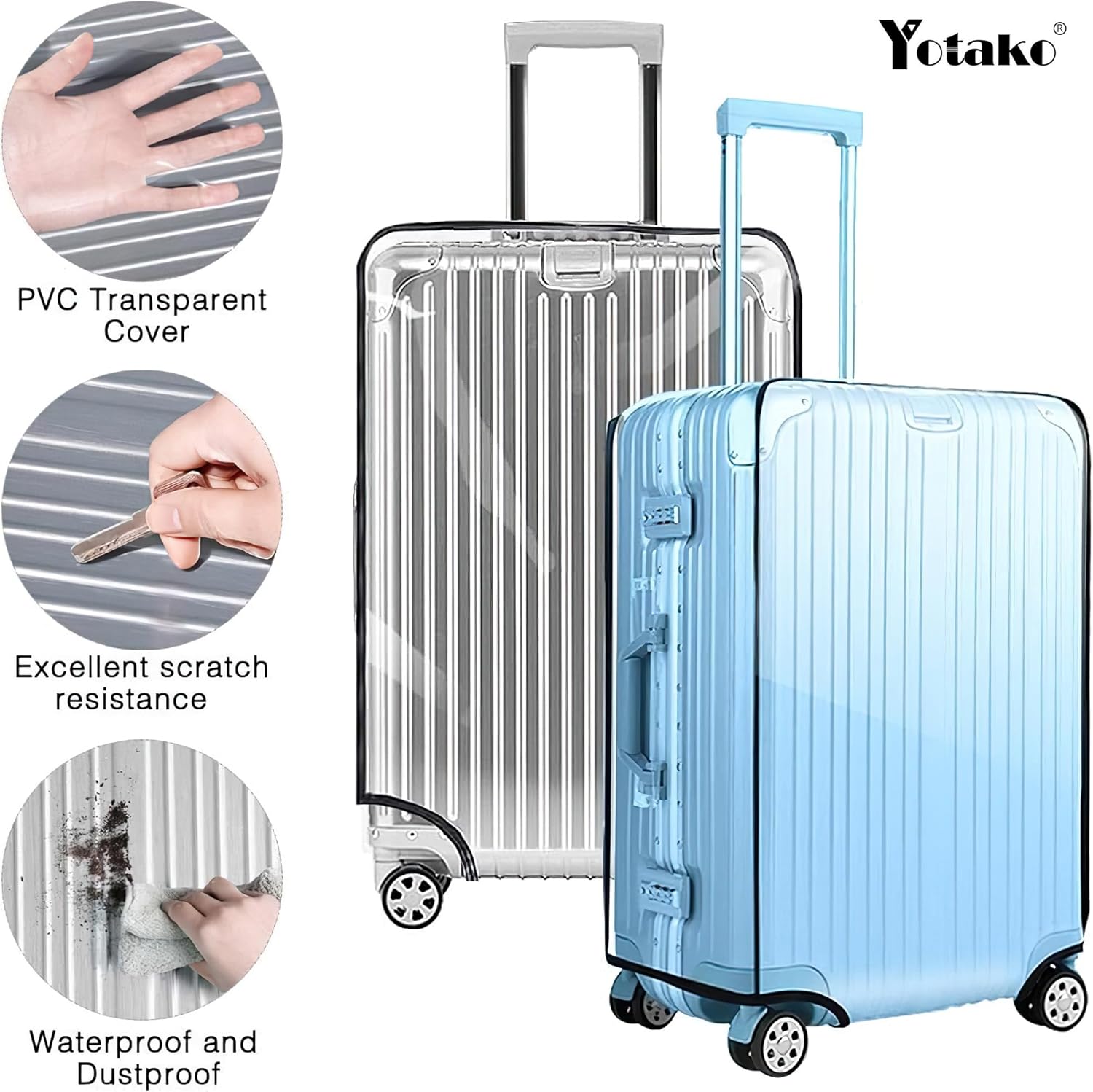 Yotako Clear PVC Suitcase Cover Protectors 20 Inch Luggage Cover for Wheeled Suitcase 20''