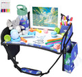 Kids Travel Tray for Car-Car Seat Tray for Kids Travel, Carseat Table Top for Toddler Road Trip Essentials With Drawing Kit, Kids Lap Desk Organizer for Car, Airplane (Blue Dinosaur)