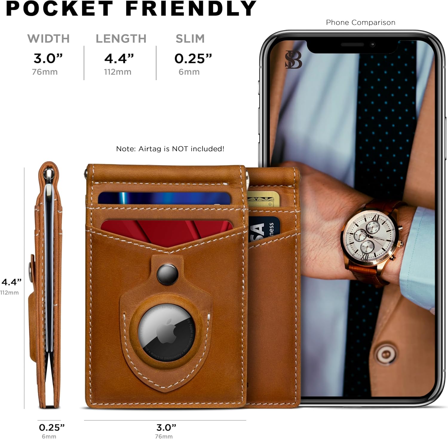 SERMAN BRANDS RFID Blocking Wallet Slim Bifold - Genuine Leather Minimalist Front Pocket Wallets for Men with Money Clip Gift