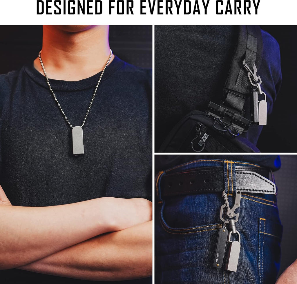 KeyUnity Titanium Emergency Whistle with Metal Lanyard, 120dB+, One-Piece Outdoor Survival Whistle, Ultra-Light, Rustproof