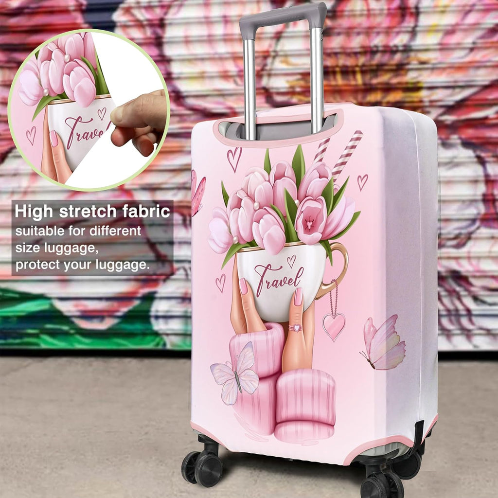 Travel Luggage Cover Suitcase Protector Fits 18-32 Inch Wheel Covers PatternedTravel Related Items Flower Luggage Protector Elastic L