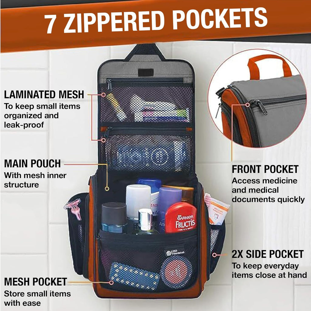 DD D&D Wanderlust D&D Hanging Travel Toiletry Bag for Men and Women – Cosmetics, Makeup and Toiletries Organizer Kit with 10 Compartments, YKK Zippers, XXL Metal Swivel Hook, Water-Resistant Nylon