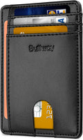 Buffway Slim Minimalist Front Pocket RFID Blocking Leather Wallets for Men and Women - Sand Black