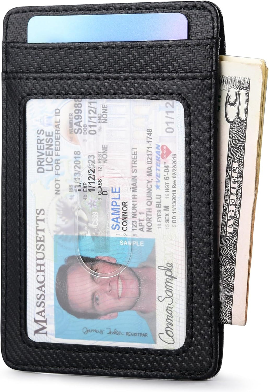 Buffway Mens Slim Wallet, Minimalist Thin Front Pocket Leather Credit Card Holder with RFID Blocking for Work Travel