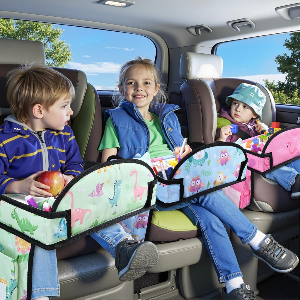 Kids Travel Tray, 3PCS Car Seat Tray for kids Travel, Toddler Road Trip Essentials With Drawing Kit, Toddler Lap Desk Organizer for Car, Carseat Table for Airplane