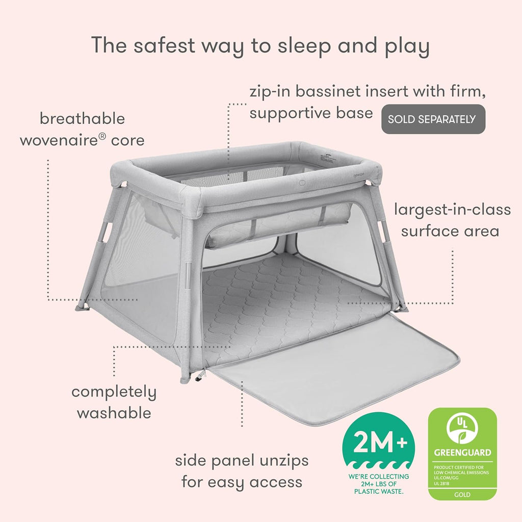 Newton Baby Deluxe Travel Crib & Play Yard | Breathable, Washable Mattress, Foldable Playpen for Toddlers, Travel Bag, Grey