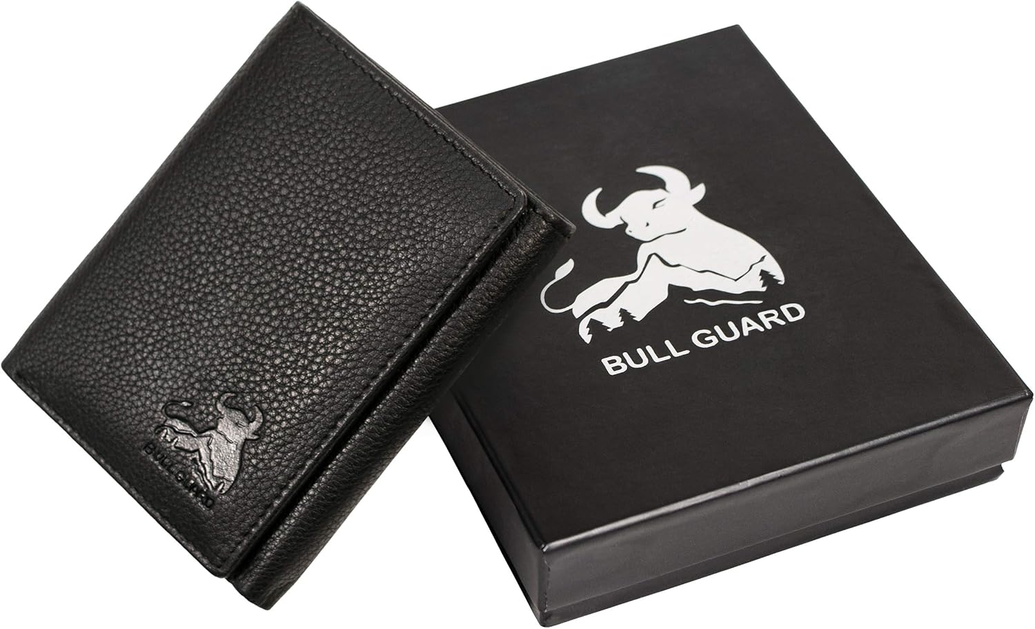 BULL GUARD Mens RFID Wallet, Black Top Grain Genuine Leather, ID and Secret Pocket, Trifold for Work, Sport, Outdoors