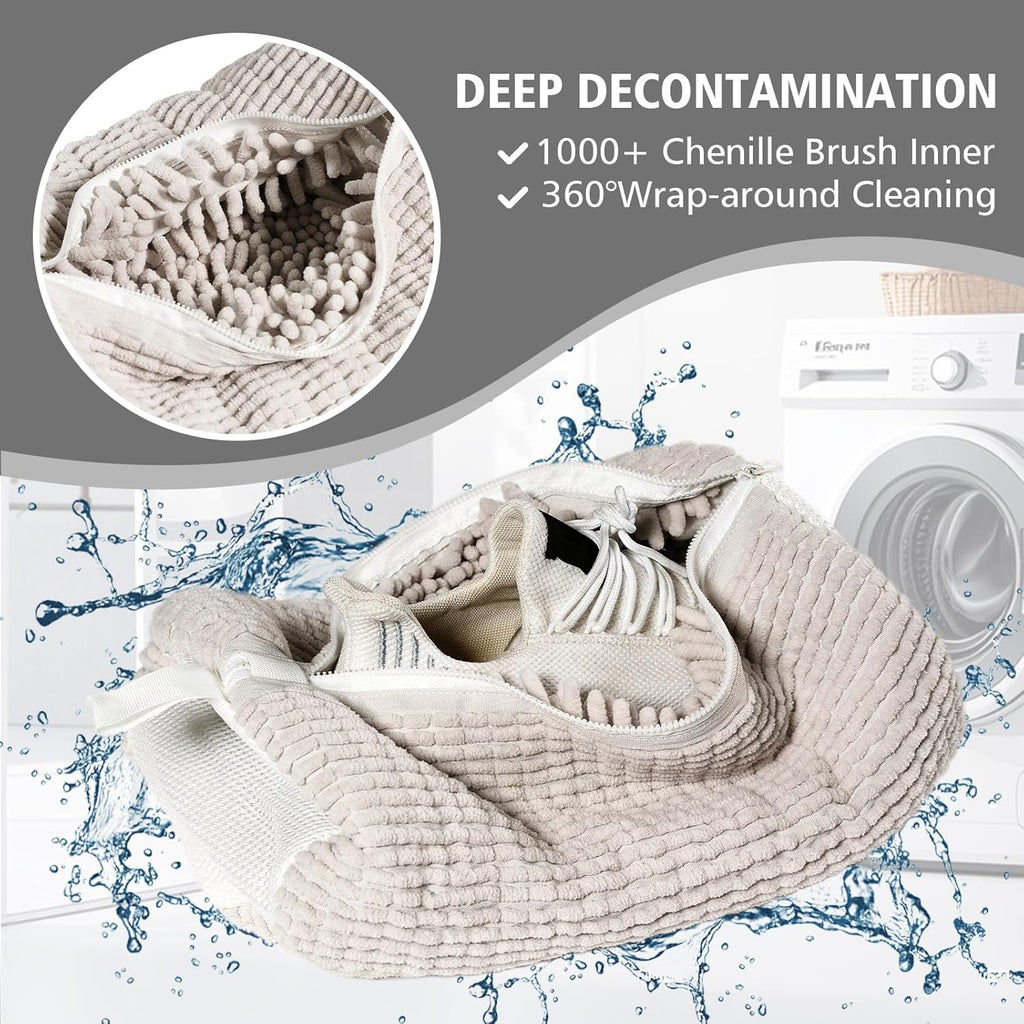 HEAVYWOOD Shoes Bag for Washing Machine Reusable Shoe Cleaning Washing Machine Bag Sturdy Anti-Rust Zipper 15.7’’*7.8’’ Shoe Laundry Bag for Washer and Dryer for Sneakers, Trainers (Beige, 2Packs)