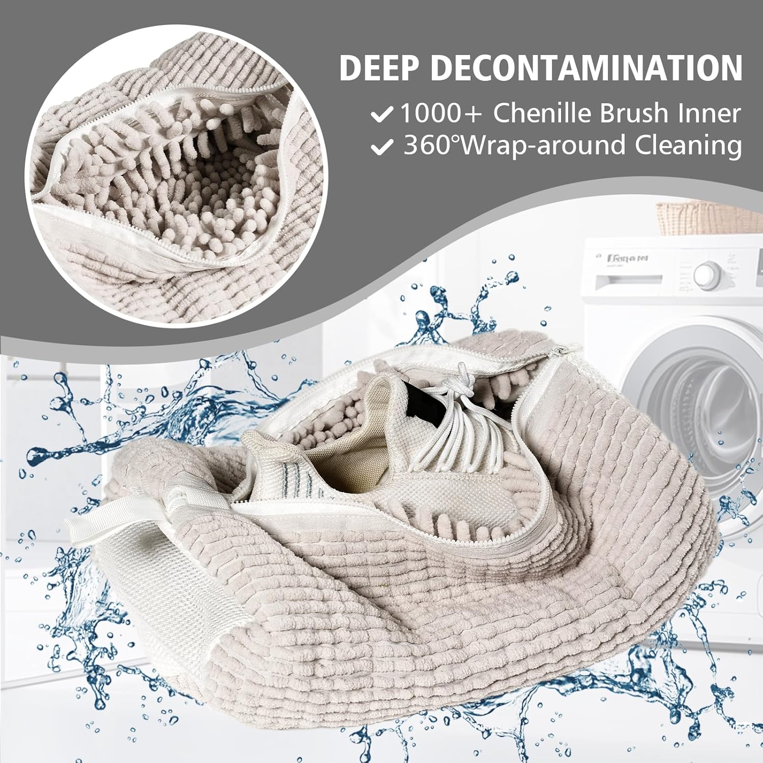 HEAVYWOOD Shoes Bag for Washing Machine Reusable Shoe Cleaning Washing Machine Bag Sturdy Anti-Rust Zipper 15.7’’*7.8’’ Shoe Laundry Bag for Washer and Dryer for Sneakers, Trainers (Beige, 2Packs)