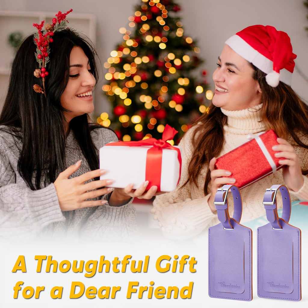 Travelambo Luggage Tags for Suitcases PU Leather Travel Tags Bag Tags Privacy Protection Travel Essentials