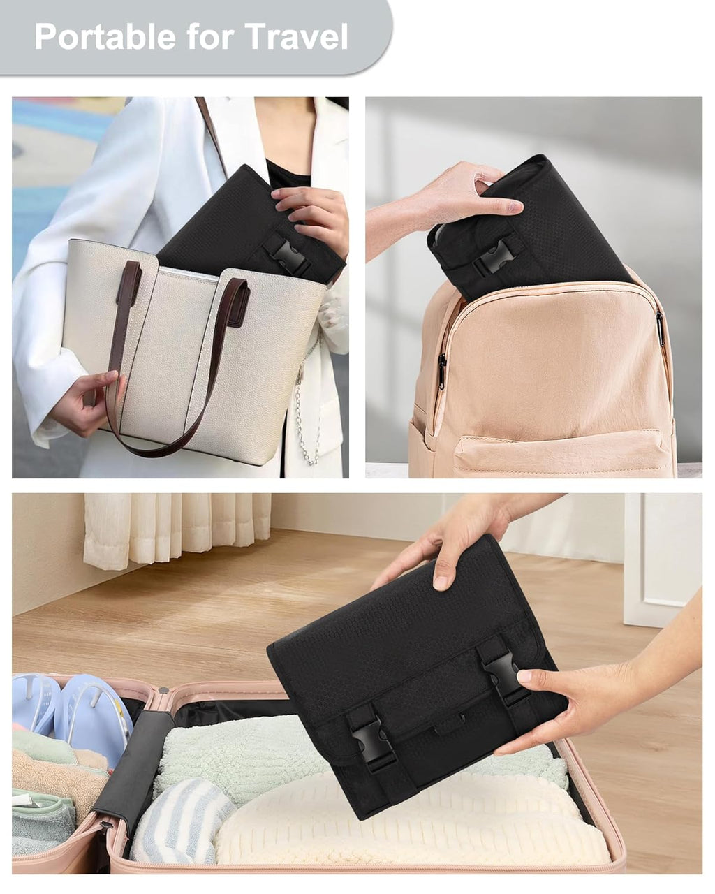 Small Hanging Toiletry Bag for Men and Women, Portable Hanging Organizer for Travel-Sized Shower Dopp Kit, Makeup Accessories, Waterproof Toiletries Organizer with 3 Compartments for Outdoor - Black