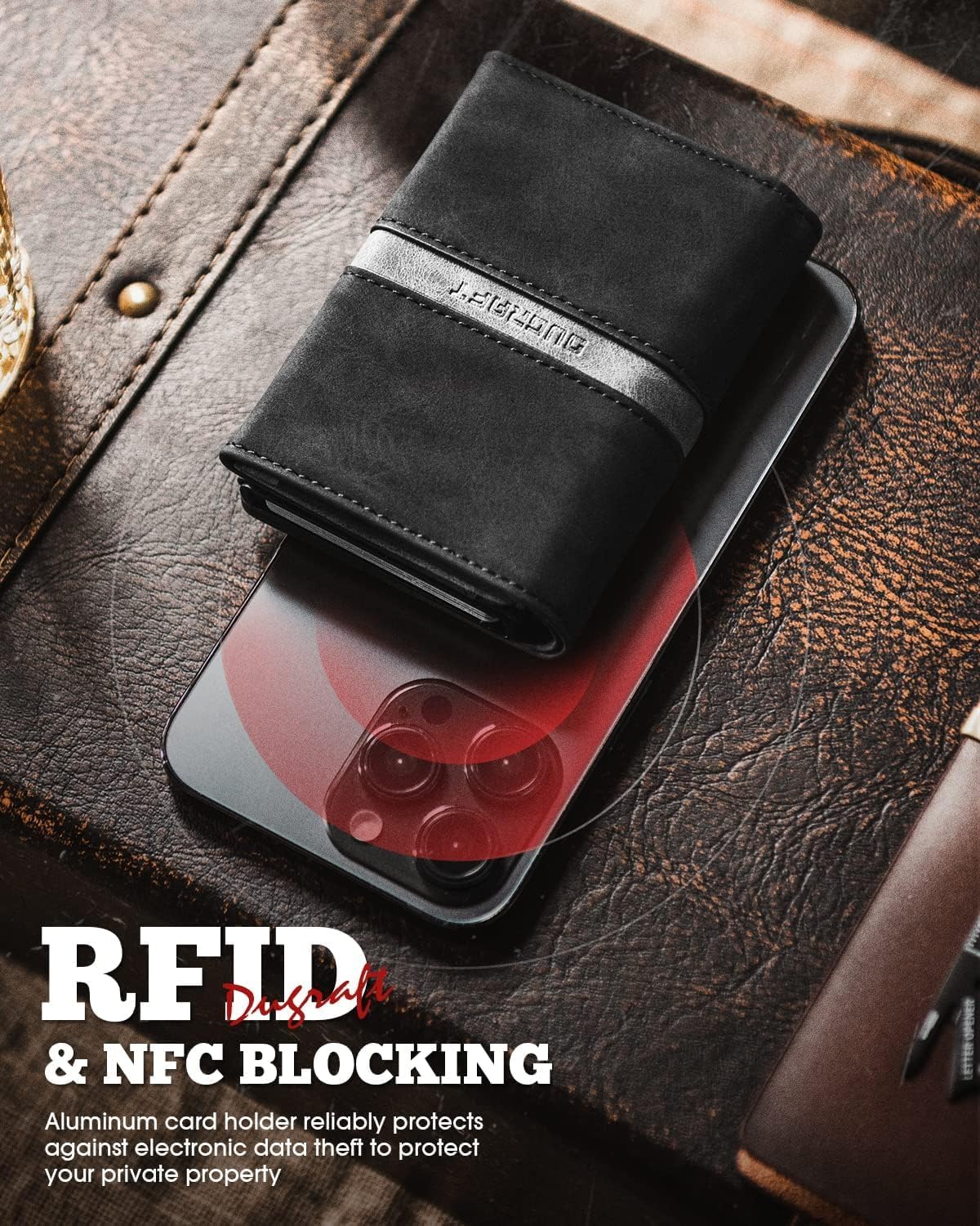 DUGRAFT Mens Wallet for Max.11 Cards with Pop Up Credit Card Ejector Case RFID Blocking, Bills/Cash Compartment and ID Window, Giftbox Packed, Black