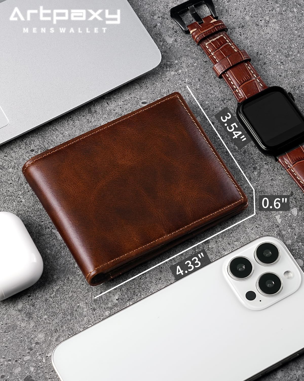 Mens Wallet Bifold Genuine Leather RFID Blocking Wallet for Men with 1 ID Windows 13 Card Holders 2 cash pockets 1 Gift Box