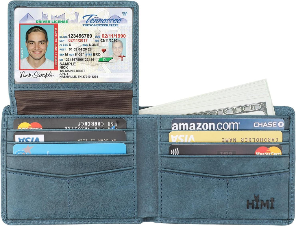 Wallet for Men-Genuine Leather RFID Blocking Bifold Stylish Wallet With 2 ID Window