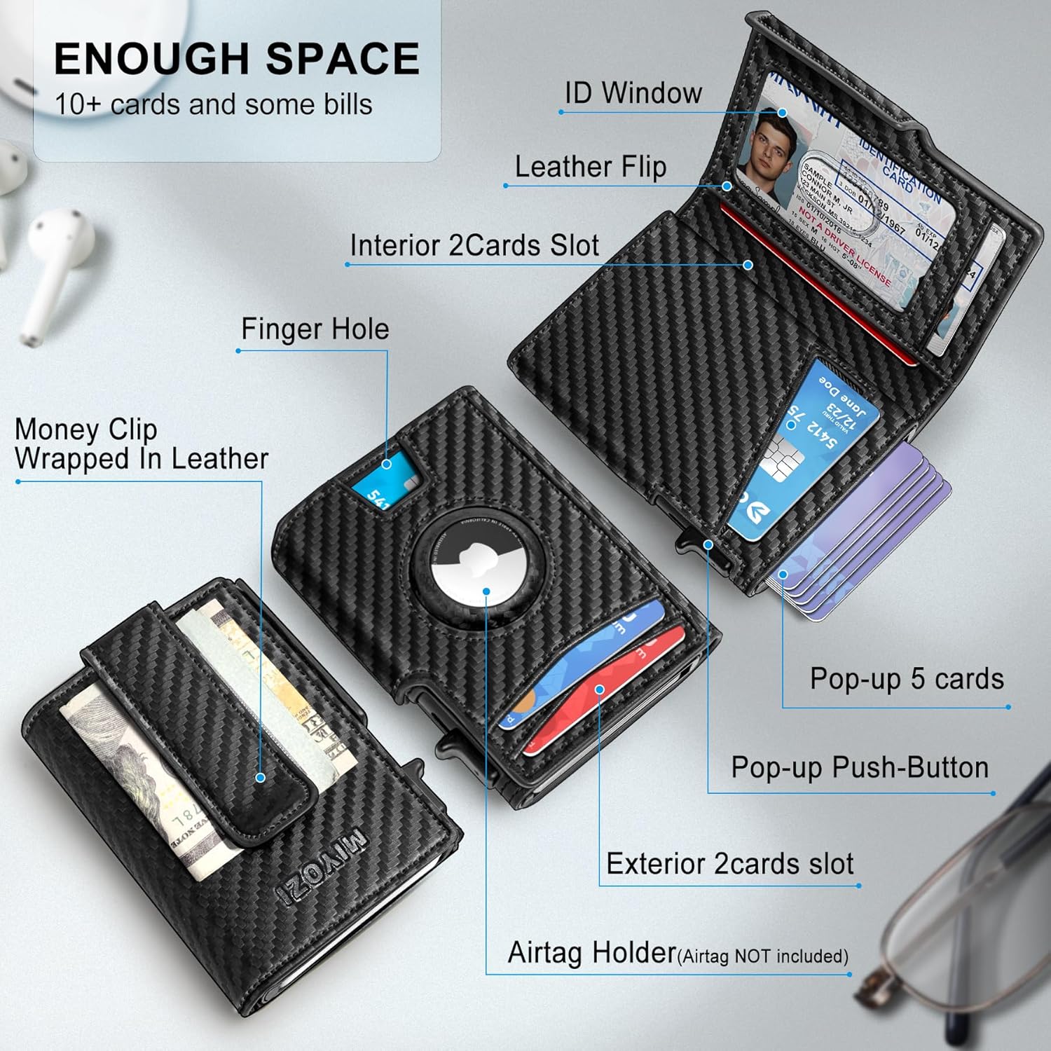 Airtag Wallet for Men,with Money Clip 10 Cards Metal Case Smart Slim Pop Up Credit Card Holder Flip with Magnetic Closure RFID Blocking wallet with Gift Box