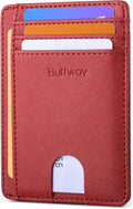 Buffway Slim Minimalist Front Pocket RFID Blocking Leather Wallets for Men and Women - Cross Red