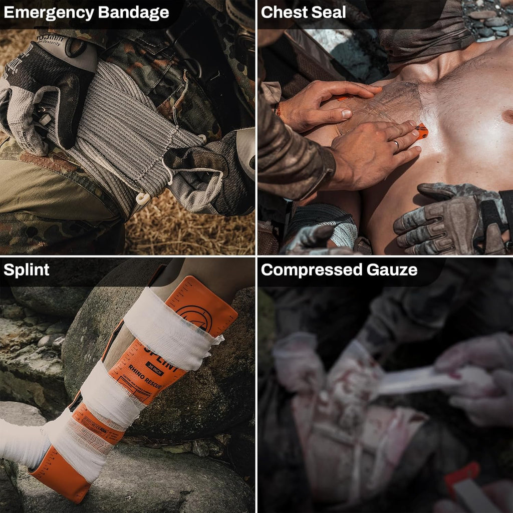 RHINO RESCUE IFAK Trauma Kit with C-A-T Tourniquet, Tactical First Aid Kit Molle Pouch for Military, Combat, Car, Camping, Hiking, Travel (Red)