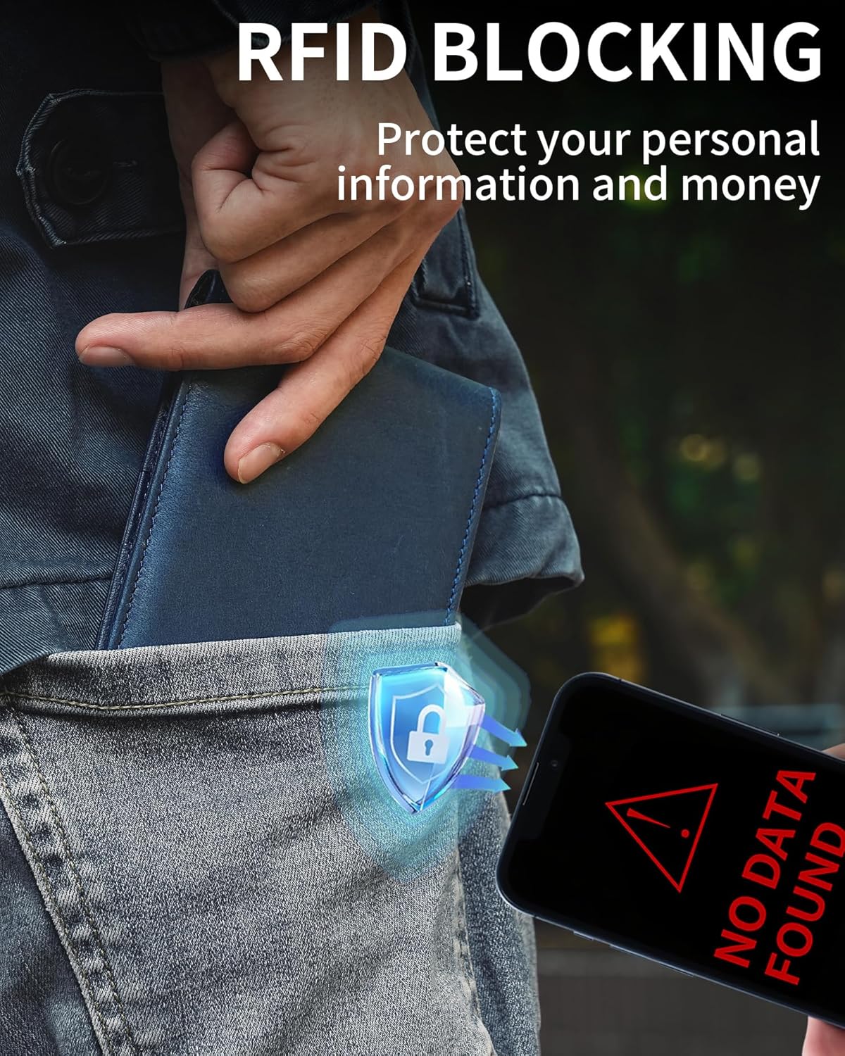 Mens Wallet Bifold Genuine Leather RFID Blocking Wallet for Men with 1 ID Windows 13 Card Holders 2 cash pockets 1 Gift Box