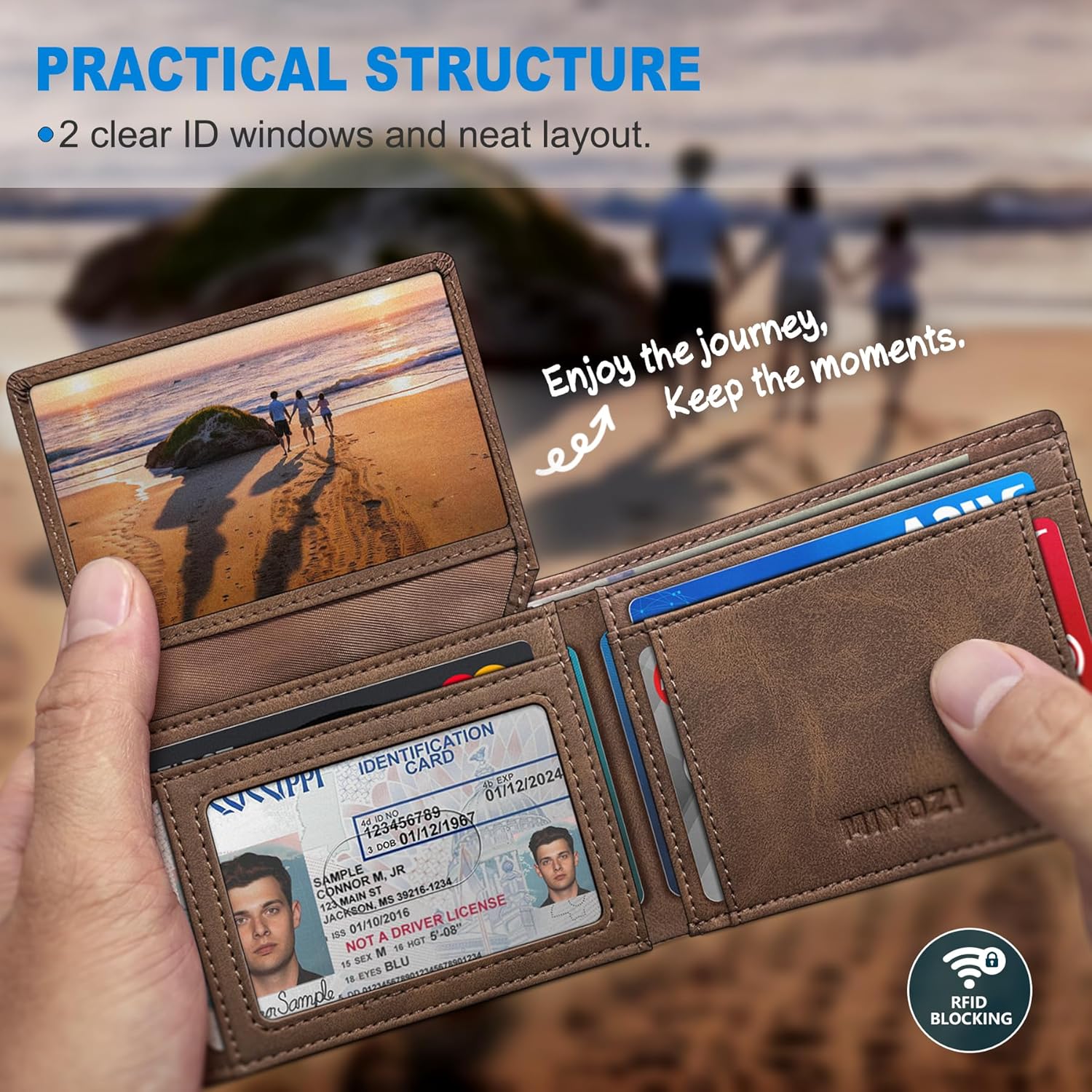 Airtag Wallet for Men,with Cash Pocket 2 ID Window 13 Cards,Slim Leather Wallet Front Pocket Card Holder RFID Blocking with Gift Box