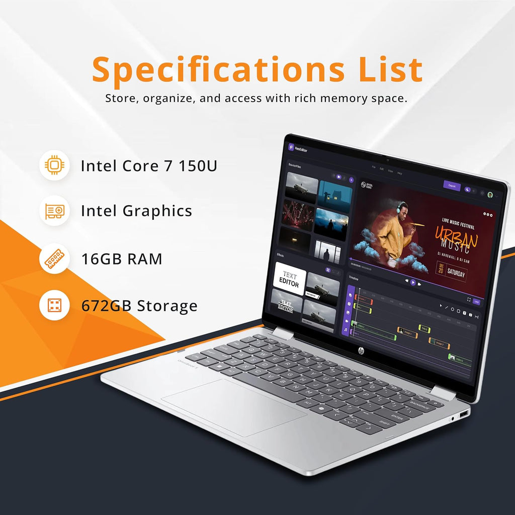 HP OmniBook 5 Flip 2-in-1 14" 2K Touchscreen Laptop, Intel 7 150U, 16GB LPDDR5, 672GB Storage(512GB SSD+160GB Docking Station Set), Intel Graphics, Backlit Keyboard, Wi-Fi 6E, Windows 11, Silver