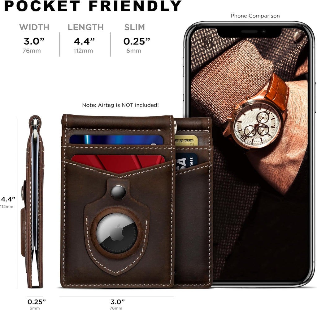 SERMAN BRANDS RFID Blocking Wallet Slim Bifold - Genuine Leather Minimalist Front Pocket Wallets for Men with Money Clip Gift